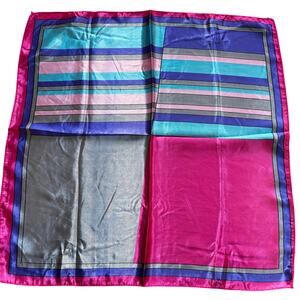 Silky feel satin square neckerchief scarf pink blues gray geometric 20” square